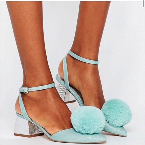 ASOS - Blue Glitter Saucy PomPom Block Heels 6 - Picture 15 of 15